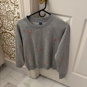 Gray Sweater with Embroidered Rainbows